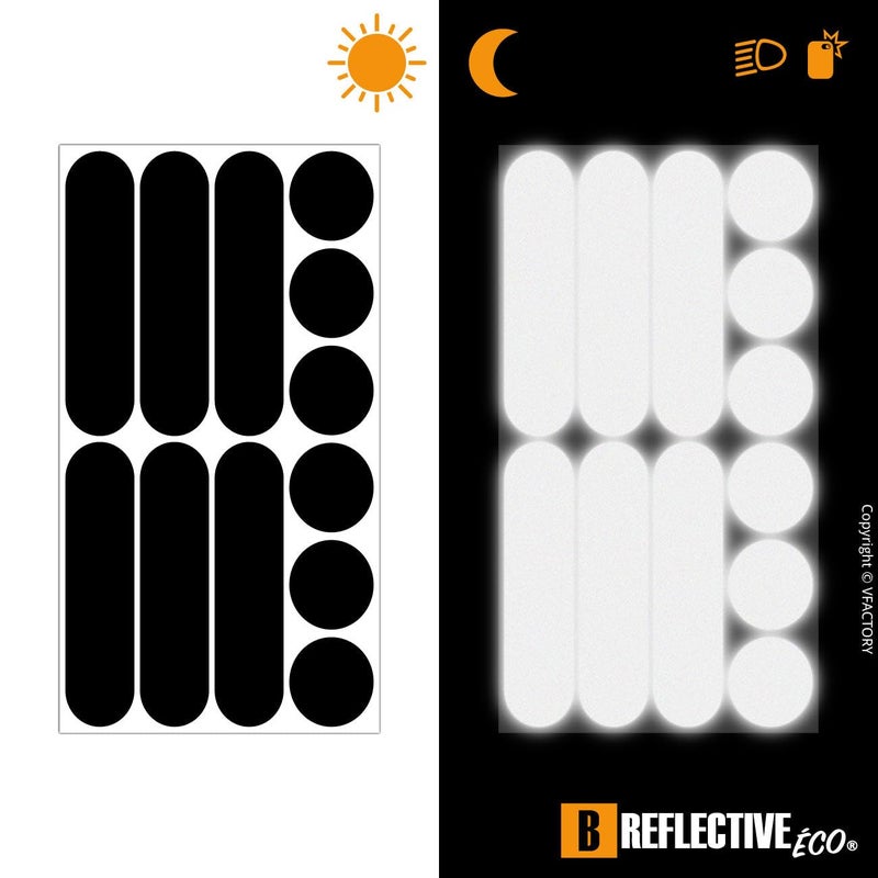 B REFLECTIVE Ã‰co Multi, (2 Pack) 12 Retro Reflective Stickers kit, Night high Visibility Safety, Universal Adhesive for Bike/Stroller/Buggy/Helmet/Motorbike/Scooter/Toys, Black - Image 2